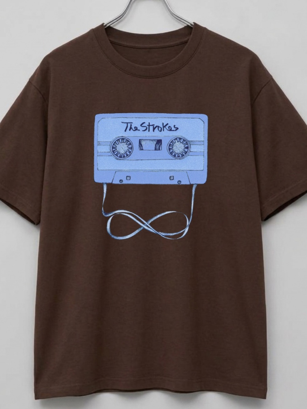 Dark Brown The Strokes Graphic Tee with Blue Cassette Design Unisex - Picture 2 of 3